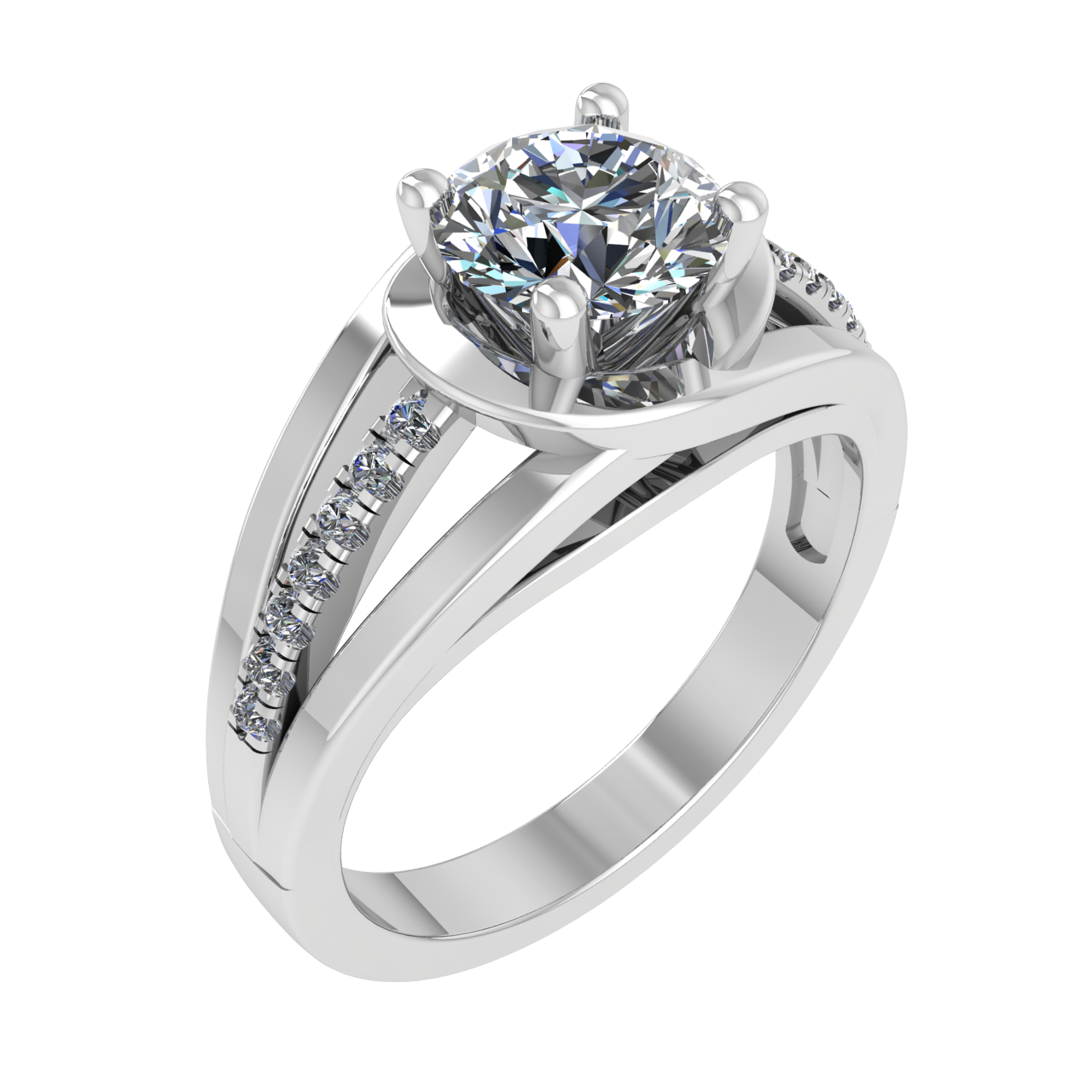 ACCENTED TWISTING  SPLIT SHANK  6.50mm ROUND ENGAGEMENT RING